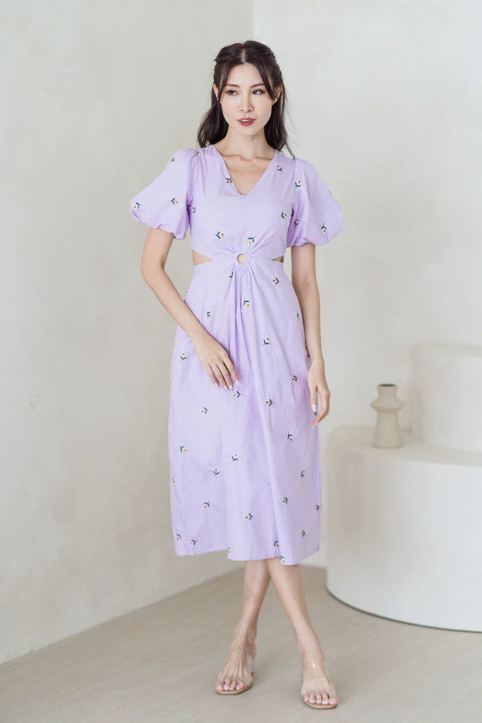 Bethany Embroidery Loop Cut Out Maxi Dress - Lilac
