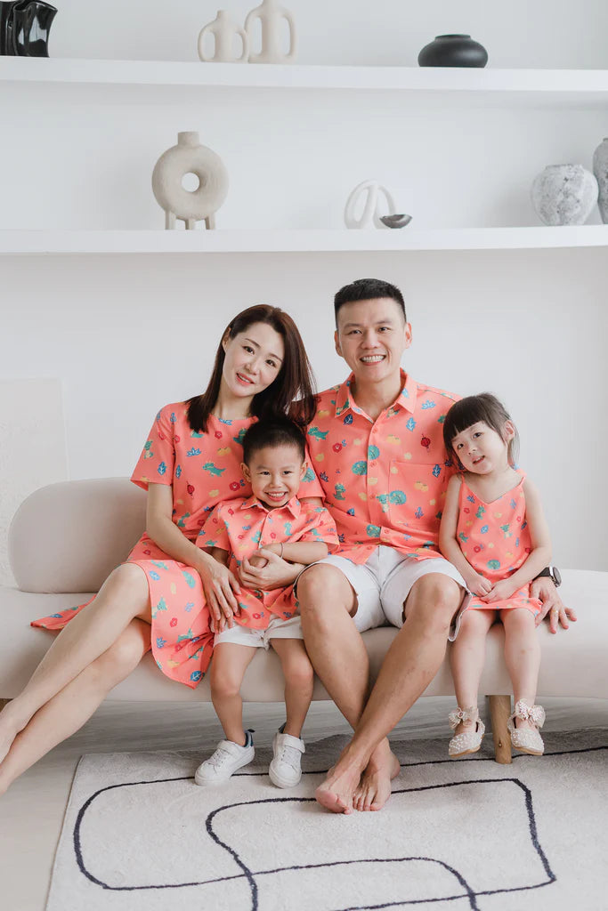 Mini Dragon Family 2way Kids Dress - Peach Coral