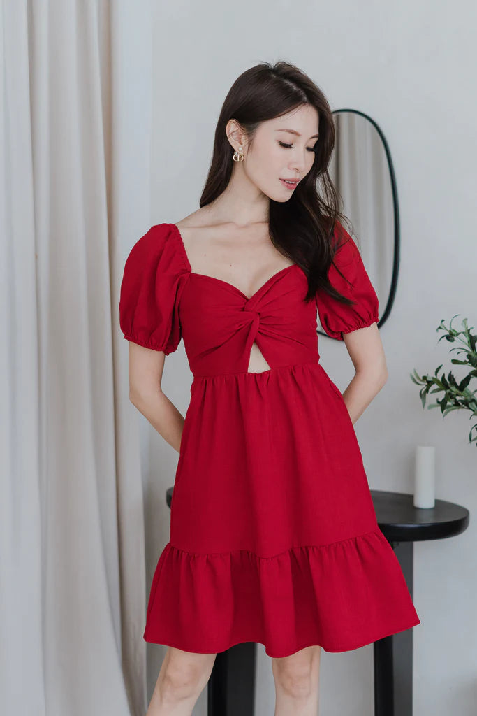 De Fleurs Knot Cut Out Dress Romper - Red