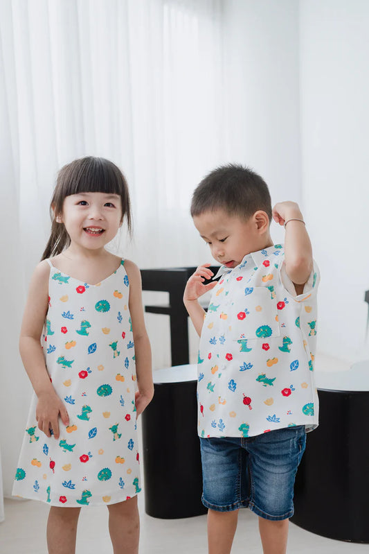 Mini Dragon Family 2way Kids Dress - White