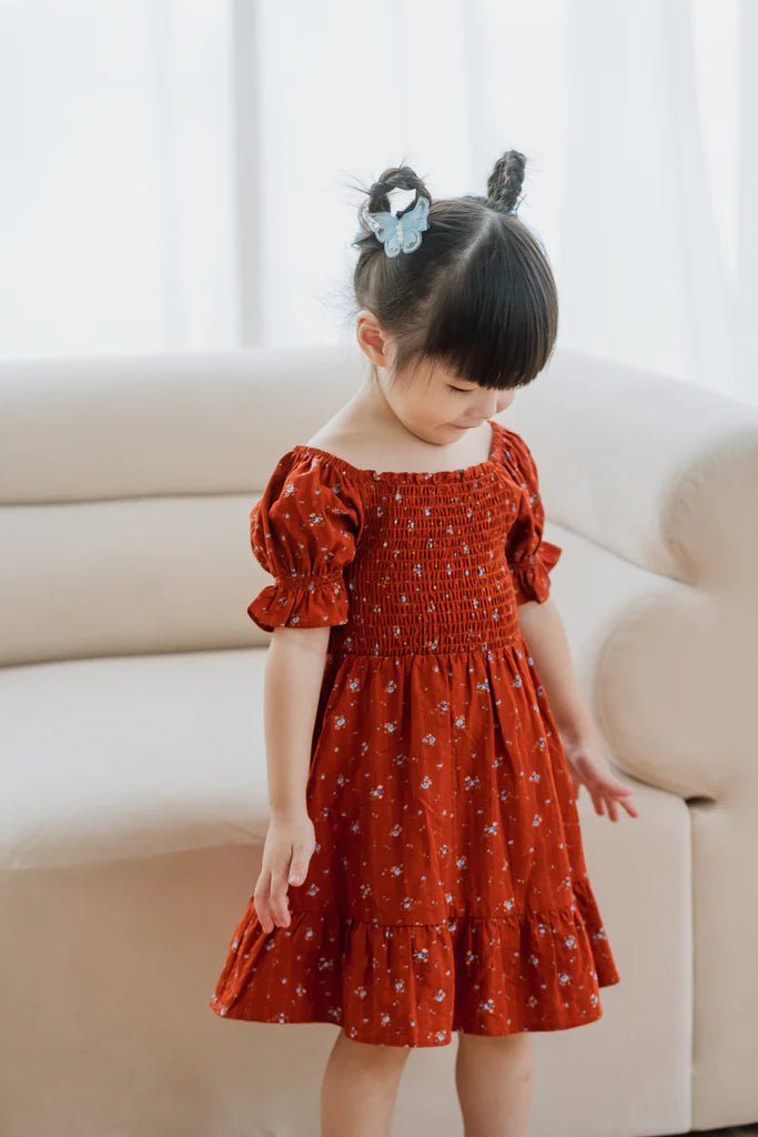 Amiri Girl Smocked Dress - Rust Floral