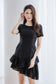 Saddle Eyelet Ruffle Hem Dress - Black