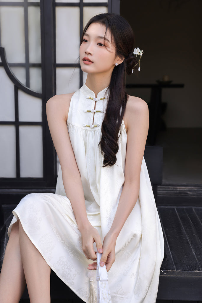 若梦 Dreamy Cheongsam Tent Dress - Cream White