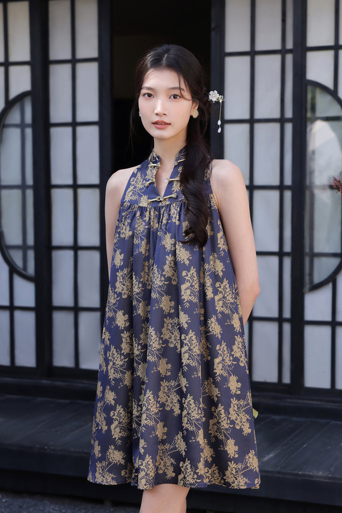 若梦 Dreamy Cheongsam Tent Dress - Navy