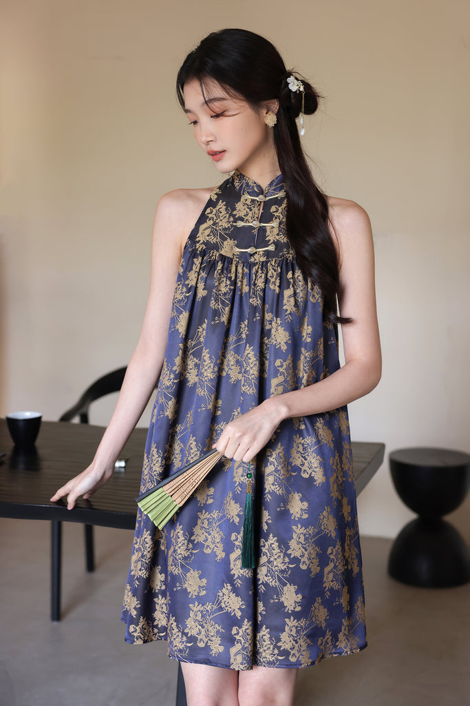 若梦 Dreamy Cheongsam Tent Dress - Navy