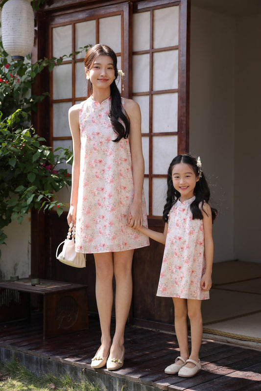 Spring Bloom Kids Oriental Pearl Cheongsam Dress - Pink