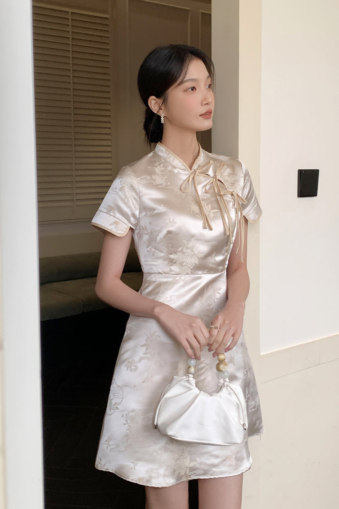 Tie Tie Cheongsam Dress - Beige