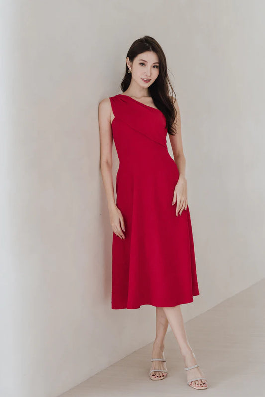 Janelle Emboss Toga Dress - Red