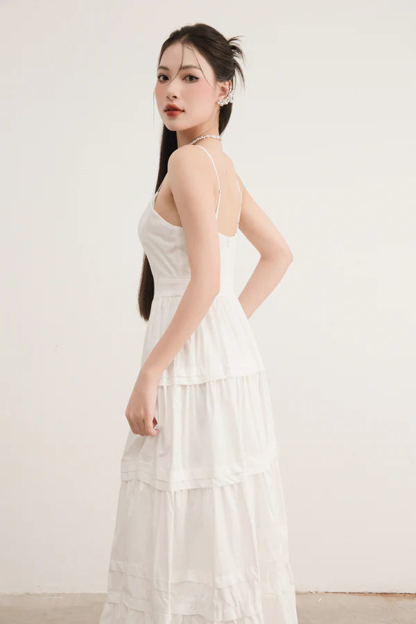 Zoilia Tiered Maxi Dress in White