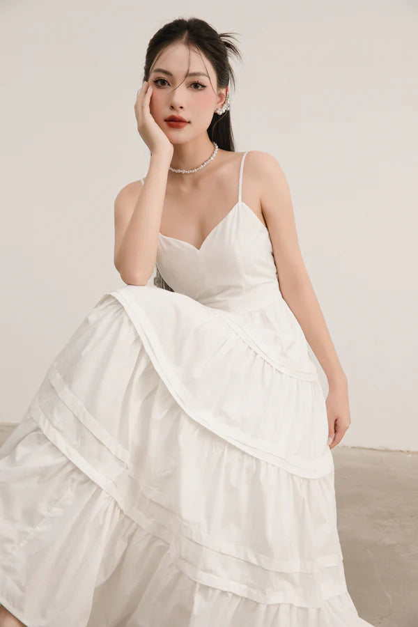 Zoilia Tiered Maxi Dress in White