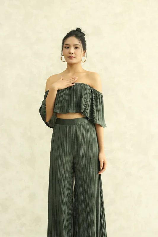 Cleolia Pleated Pants in Hunter Green