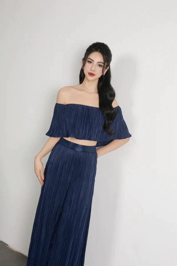 Cleolia Pleated Pants in Navy Blue