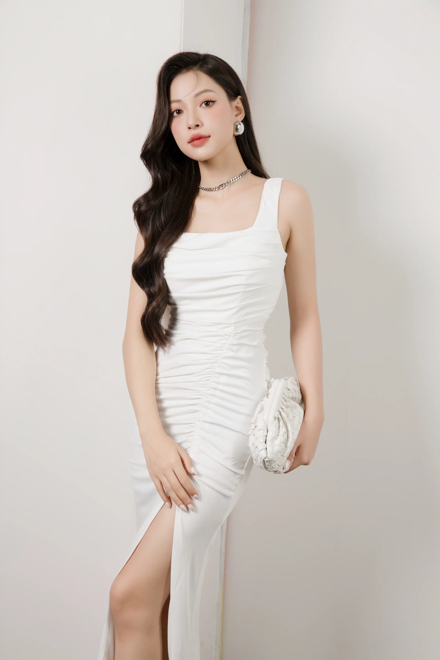 Camila Ruched Bodycon Dress - White