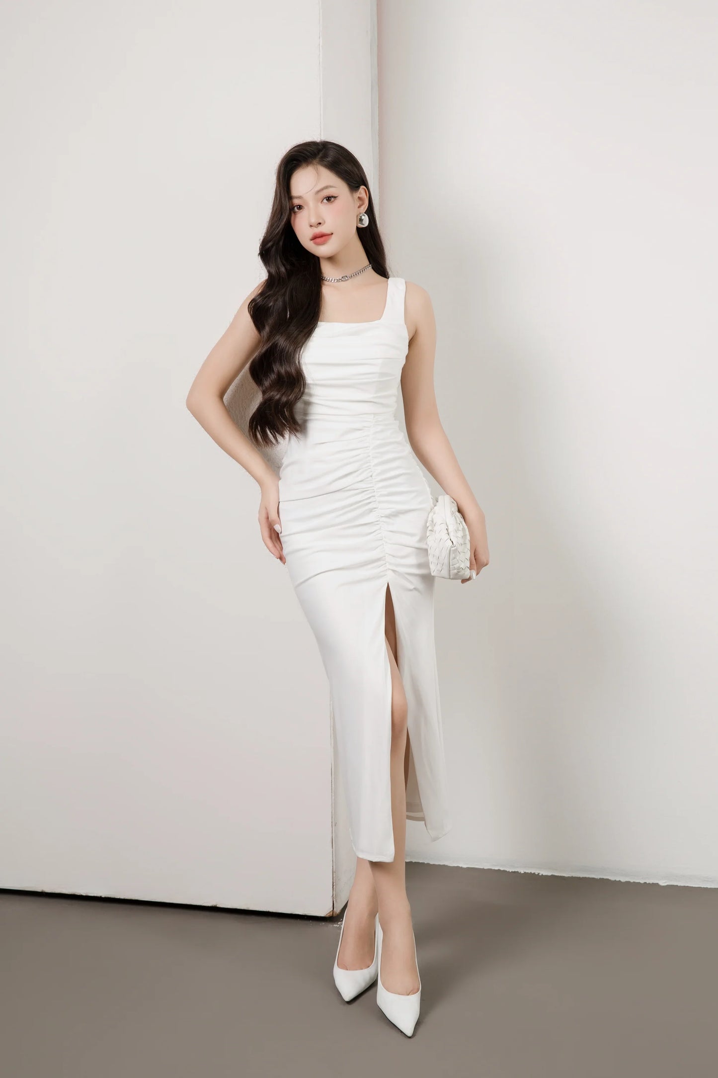 Camila Ruched Bodycon Dress - White