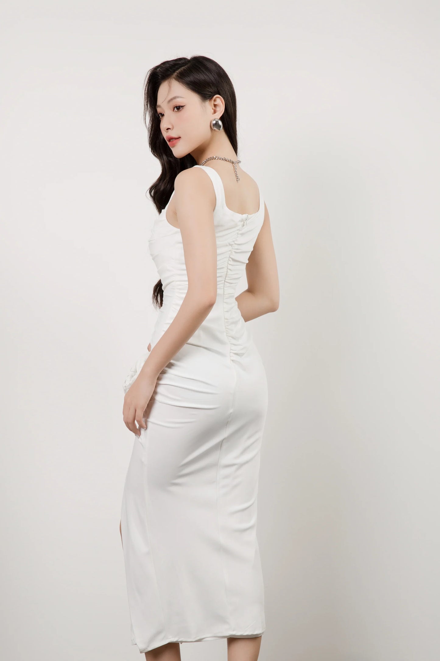 Camila Ruched Bodycon Dress - White