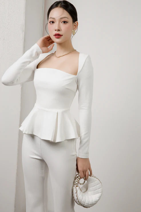 Elizabeth Peplum Top in White