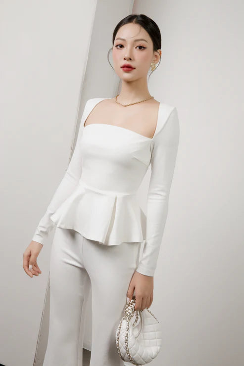 Elizabeth Peplum Top in White