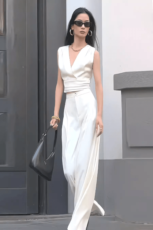 White Sleeveless Vest & Tailored Trousers Set