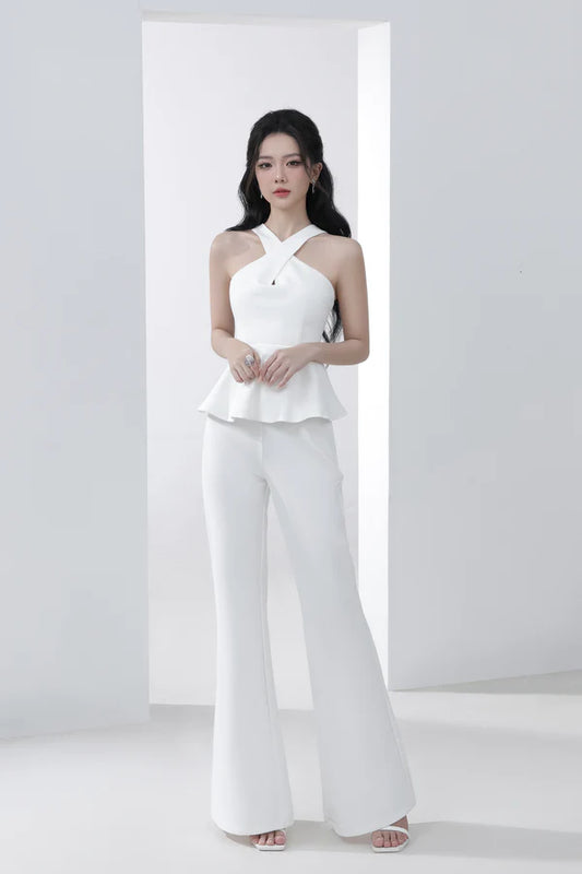 Veron Girl Boss Peplum Top - White