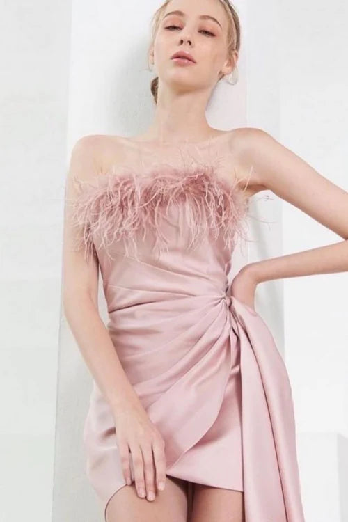 Phaedra BT 直筒皮草连衣裙 粉色