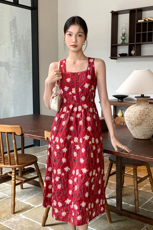 Duchess Embroidery Corset Midi Dress - Wine