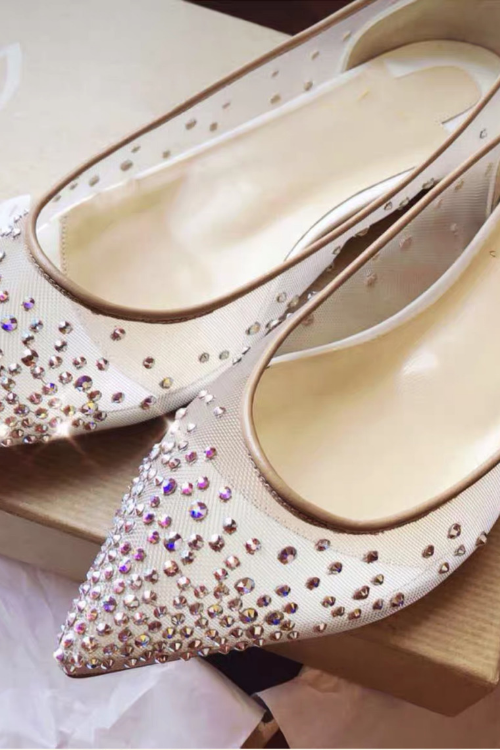 网眼水晶高跟鞋